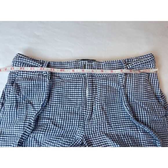 Banana Republic Womens Gingham Shorts Mid Rise Tie Waist LIN Cotton Blue White 4 - Picture 3 of 8